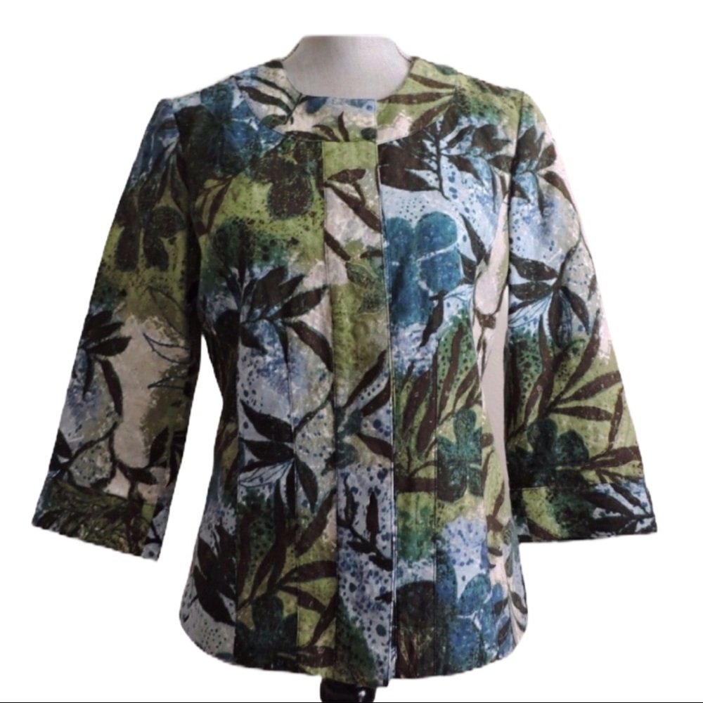 Chicos Blazer Artistic Blue Leaf - Picture 1 of 7